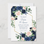Chic Blooms | Navy Blue and Blush Pink Gold Frame Einladung (Vorderseite)