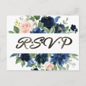 Chic Blooms | Navy Blue and Blush Pink Response Postkarte (Vorderseite)