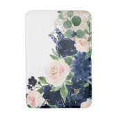 Chic Blooms | Navy Blue and Blush Rosen Shimmer Badematte (Vorderseite Vertikal)