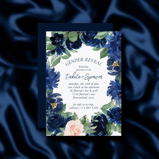 Chic Blooms | Navy Blue Blush Floral Brautparty Einladung