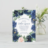 Chic Blooms | Navy Blue Blush Floral Brautparty Einladung (Stehend Vorderseite)