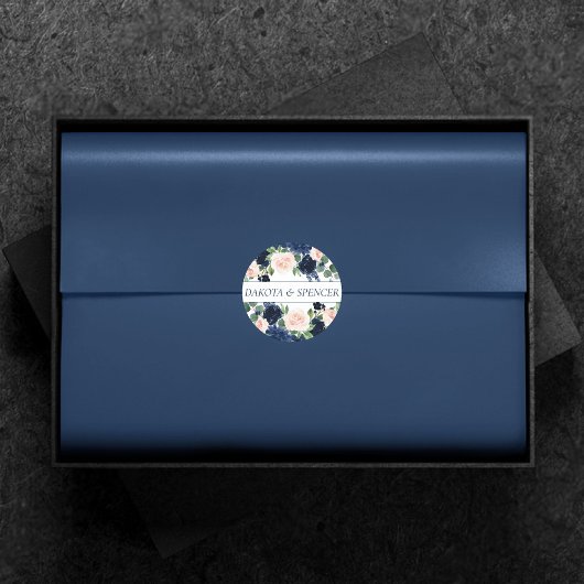 Chic Blooms | Navy Blue und Blush Pink Custom Runder Aufkleber