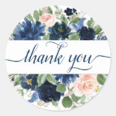 Chic Blooms | Navy Blue und Blush Vielen Dank Runder Aufkleber (Vorderseite)