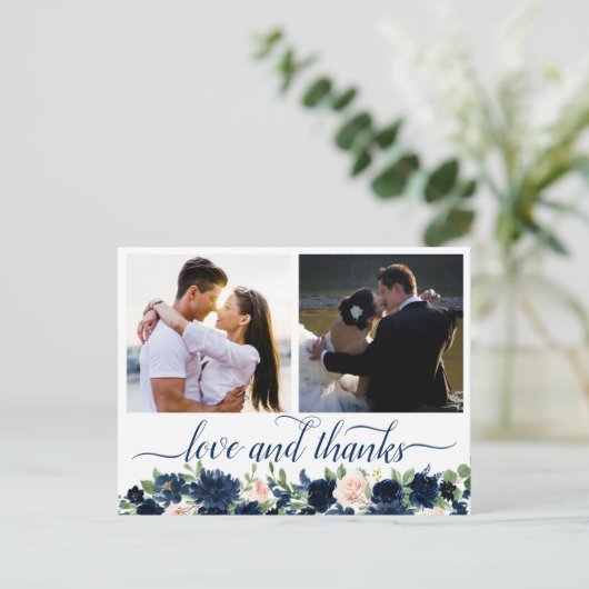 Chic Blooms | Navy und Blush 2 Foto Vielen Dank Postkarte (Stehend Vorderseite)