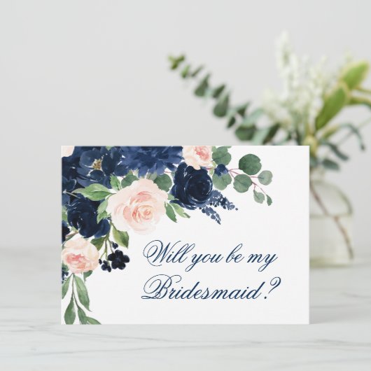 Chic Blooms | Navy und Pink Brautparty Gefragt Fot Einladung (Stehend Vorderseite)