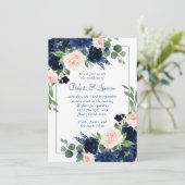 Chic Blooms | Romantische Blush-Navy-Frame-Hochzei Einladung (Stehend Vorderseite)