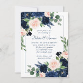 Chic Blooms | Romantische Blush-Navy-Frame-Hochzei Einladung (Vorderseite)