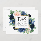 Chic Blooms | Romantische Hochzeit der Navy in Bla Ankündigungspostkarte (Vorne/Hinten)