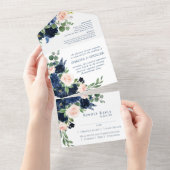 Chic Blooms | Romantische Navy Blue und Blush Entr All In One Einladung (Abreißen)