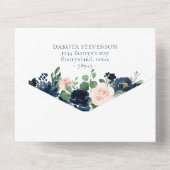 Chic Blooms | Romantische Navy Blue und Blush Entr All In One Einladung (Rückseite)