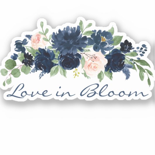 Chic Blooms | Romantische Navy Blush Liebe in Bloo Aufkleber (Vorderseite)