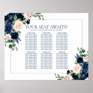 Chic Blooms Seekarte für Navy und Blush Poster