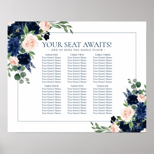 Chic Blooms | Seekarte für Navy und Blush Poster (Vorne)
