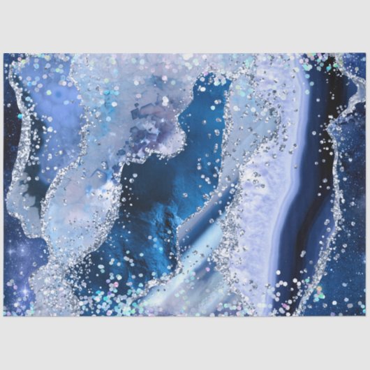 Chic Blue Agate mit opaleszenten Glitzern Seidenpapier (Vorderseite)