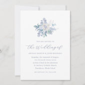 Chic Blue Airy Floral Foto Wedding Einladung (Vorderseite)