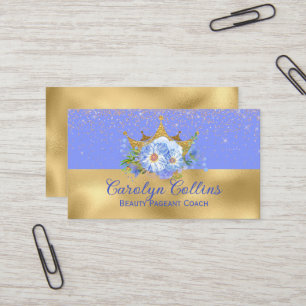 Chic Blue and Gold Floral Crown Business Card Visitenkarte