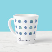 Chic Blue and White Fish Muscheln Beach House Milchtasse