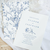 Chic Blue and White Floral Wedding Einladung