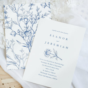 Chic Blue and White Floral Wedding Einladung
