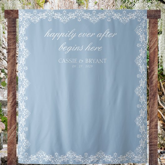 Chic Blue and White Mairytale Wedding Background Wandteppich
