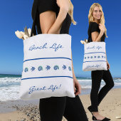 Chic Blue and White Stripes Muschel Fish Beach Lif Tasche