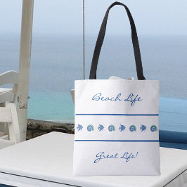 Chic Blue and White Stripes Muschel Fish Beach Lif Tasche