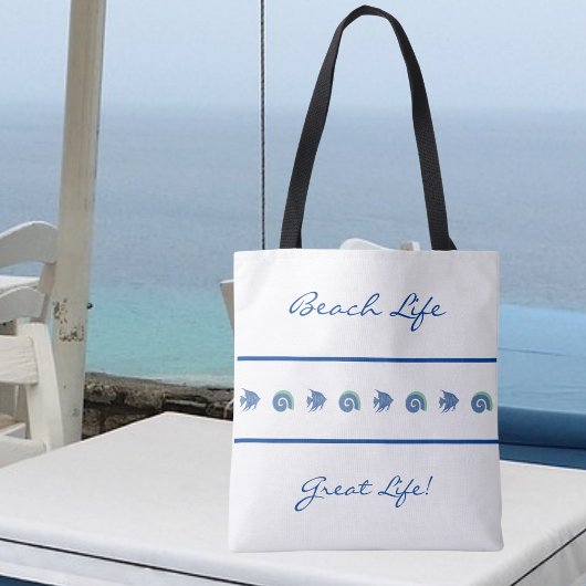 Chic Blue and White Stripes Muschel Fish Beach Lif Tasche