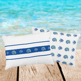 Chic Blue and White Stripes Sea Shells and Fish Dekokissen