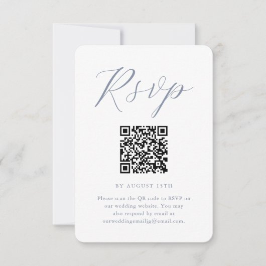 Chic Blue and White Wedding RSVP mit QR Code (Vorderseite)