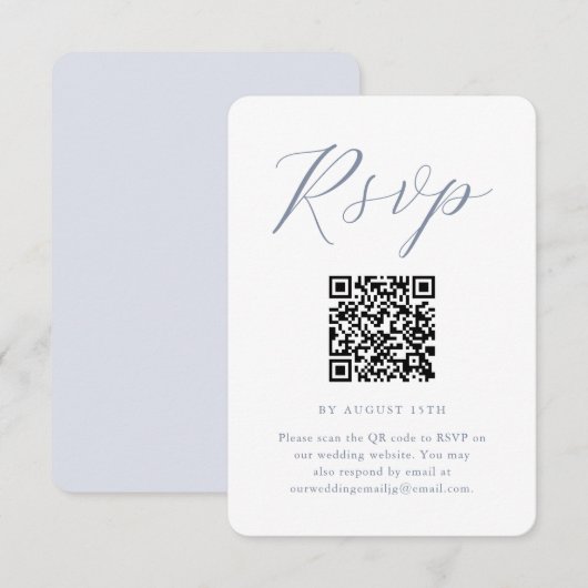 Chic Blue and White Wedding RSVP mit QR Code Karte (Vorne/Hinten)