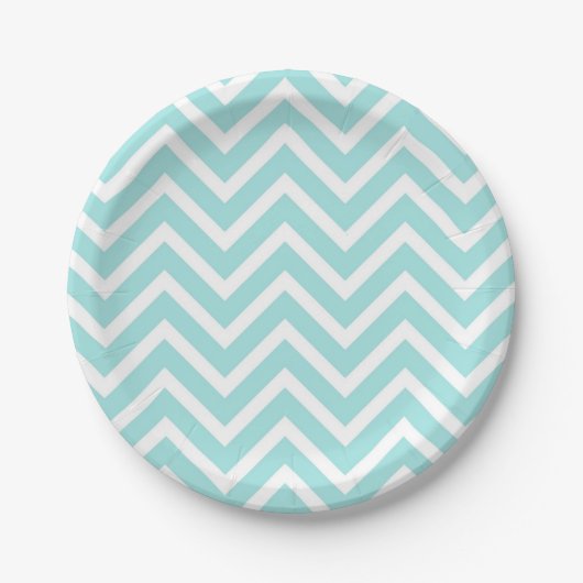Chic Blue and White Zickzack Pattern Paper Plate Pappteller (Vorderseite)