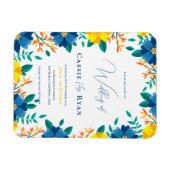Chic Blue and Yellow Floral Wedding Einladung Magnet (Horizontal)