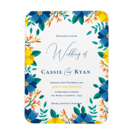 Chic Blue and Yellow Floral Wedding Einladung Magnet
