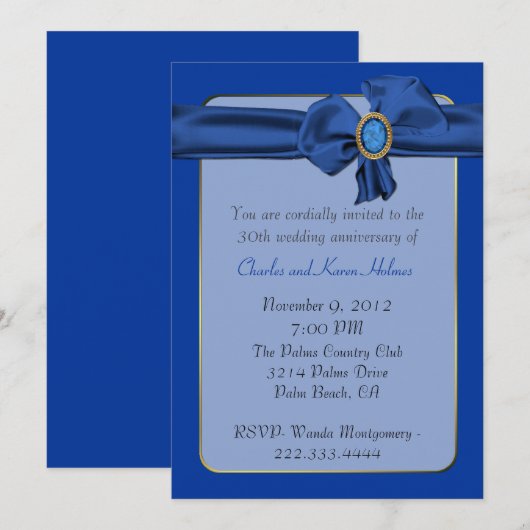 Chic Blue Anniversary Einladung (Vorne/Hinten)