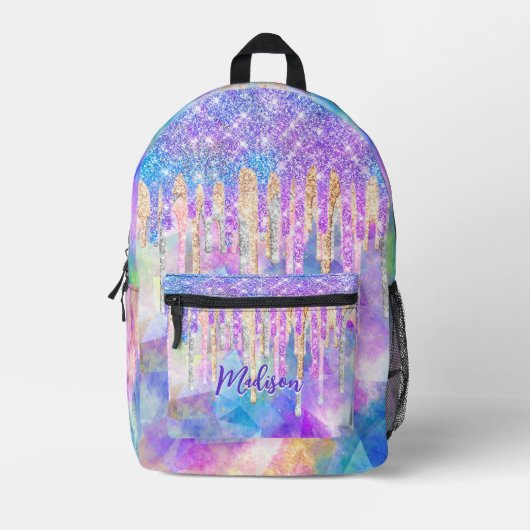 Chic blue aqua unicorn dripping Glitzer monogram Bedruckter Rucksack (Vorderseite)