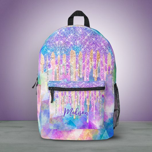 Chic blue aqua unicorn dripping Glitzer monogram Bedruckter Rucksack
