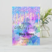 Chic blue aqua unicorn dripping Glitzer monogram Einladung (Stehend Vorderseite)