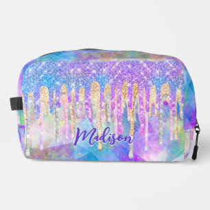 Chic blue aqua unicorn dripping Glitzer monogram Waschbeutel