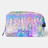 Chic blue aqua unicorn dripping Glitzer monogram Waschbeutel (Rückseite)