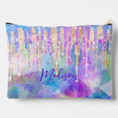 Chic blue aqua unicorn dripping Glitzer monogram Zubehörtasche (Rückseite)