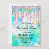 Chic blue aqua unicorone Tropfen Glitzer Weihnacht Einladung (Vorderseite)