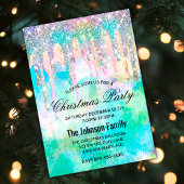 Chic blue aqua unicorone Tropfen Glitzer Weihnacht Einladung