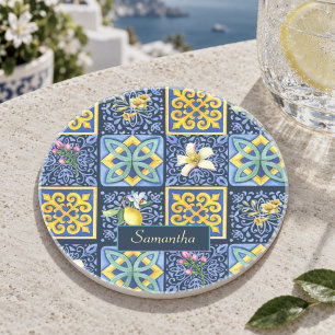 Chic Blue aquamarin sizilianische Zitrusfrüchte Mi Getränkeuntersetzer