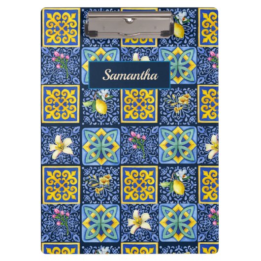 Chic Blue aquamarin sizilianische Zitrusfrüchte Mi Klemmbrett (Vorderseite)