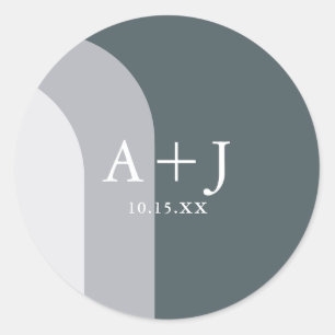 Chic Blue Arches Monogram und Date Wedding Runder Aufkleber