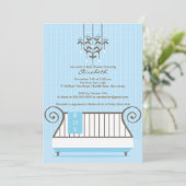 Chic Blue Baby Crib Boy Baby Dusche Einladung (Stehend Vorderseite)