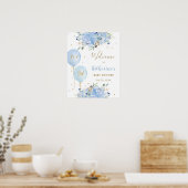 Chic Blue Balloons Floral Boy Baby Dusche Willkomm Poster (Küche)