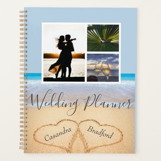 Chic Blue Beach 2 Herz in Sand Wedding Planer (Vorderseite)