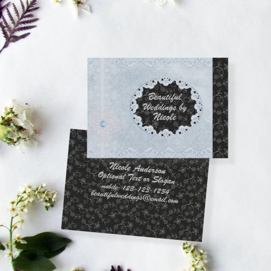 Chic Blue & Black Wedding Pro Business Card Visitenkarte