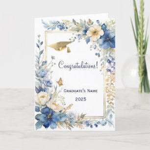 Chic Blue Blume Butterfly Personalisierter Abschlu Karte